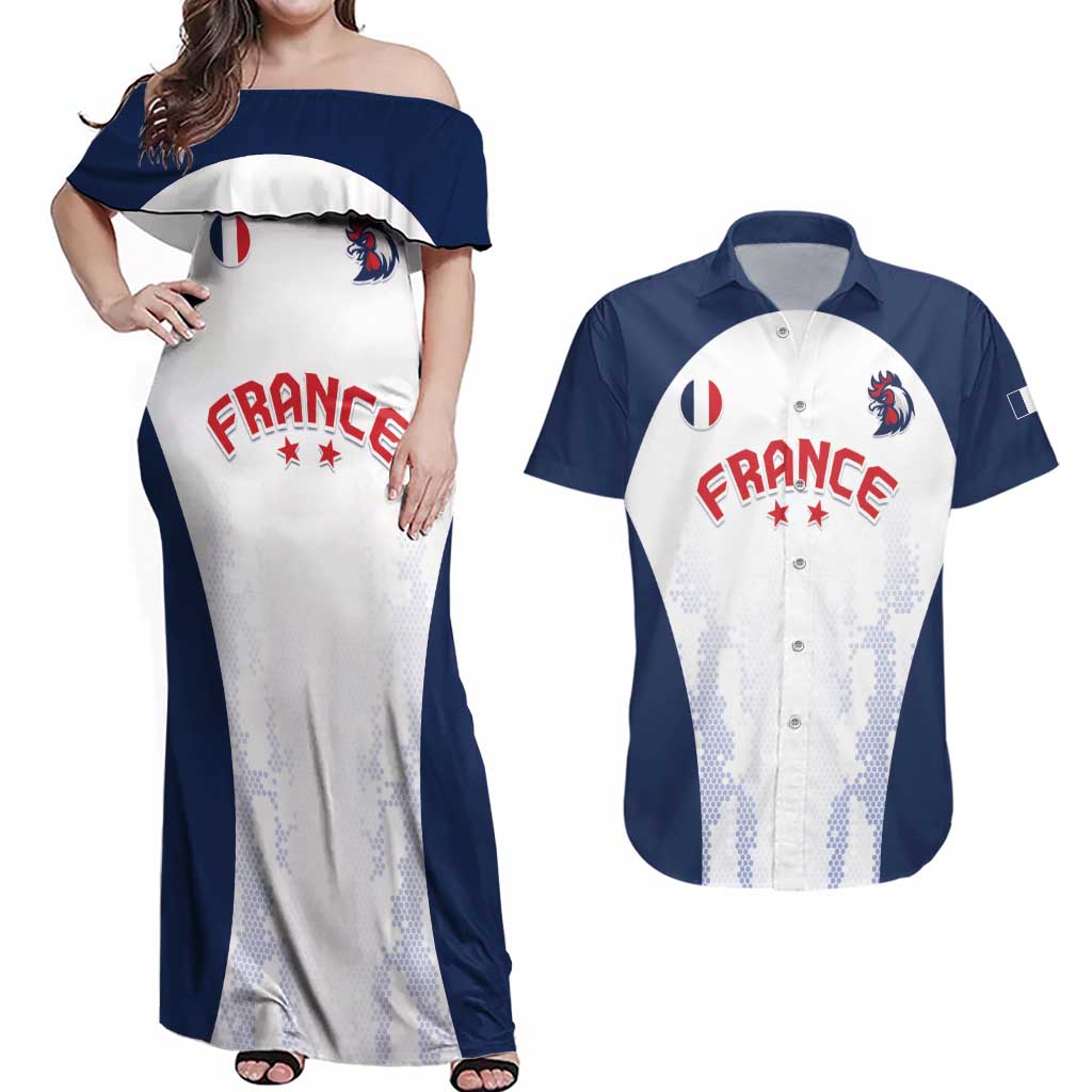 Custom France 2024 Football Couples Matching Off Shoulder Maxi Dress and Hawaiian Shirt Go Champions Les Bleus LT05 - Wonder Print Shop