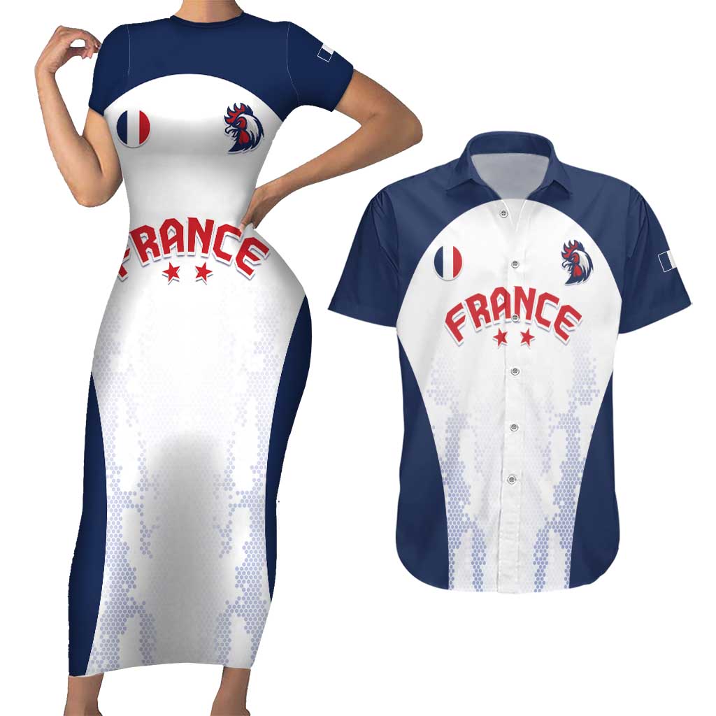 Custom France 2024 Football Couples Matching Short Sleeve Bodycon Dress and Hawaiian Shirt Go Champions Les Bleus LT05 - Wonder Print Shop