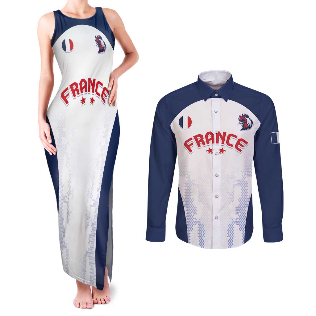 Custom France 2024 Football Couples Matching Tank Maxi Dress and Long Sleeve Button Shirt Go Champions Les Bleus LT05 - Wonder Print Shop