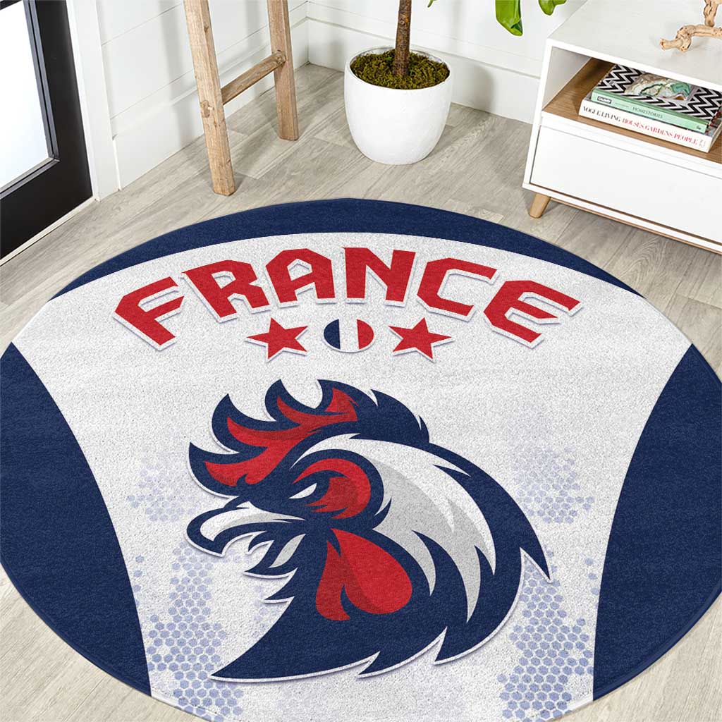 Round France football carpet with FRANCE wordmark, stars, and rooster emblem