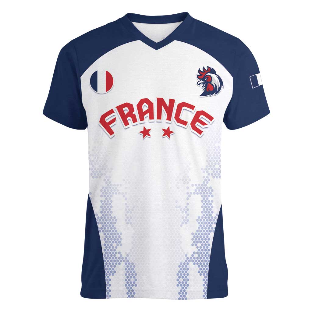 Custom France 2024 Football Women V-Neck T-Shirt Go Champions Les Bleus LT05 - Wonder Print Shop