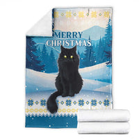 Blue cat Christmas blanket, 'MERRY CHRISTMAS' shown with folded white towels