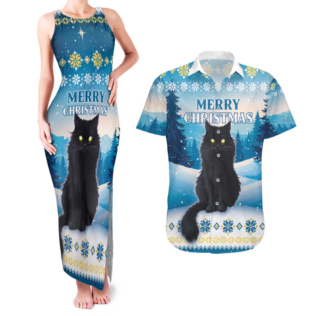 Merry Christmas Yule Cat Couples Matching Tank Maxi Dress and Hawaiian Shirt Icelandic Folklore Jolakotturinn LT05 - Wonder Print Shop