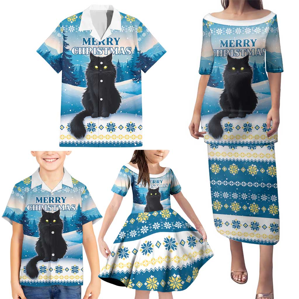 Merry Christmas Yule Cat Family Matching Puletasi and Hawaiian Shirt Icelandic Folklore Jolakotturinn LT05 - Wonder Print Shop