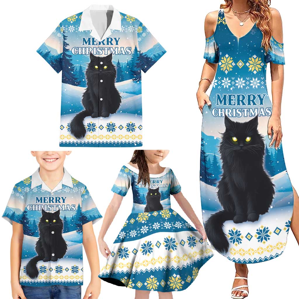 Merry Christmas Yule Cat Family Matching Summer Maxi Dress and Hawaiian Shirt Icelandic Folklore Jolakotturinn LT05 - Wonder Print Shop