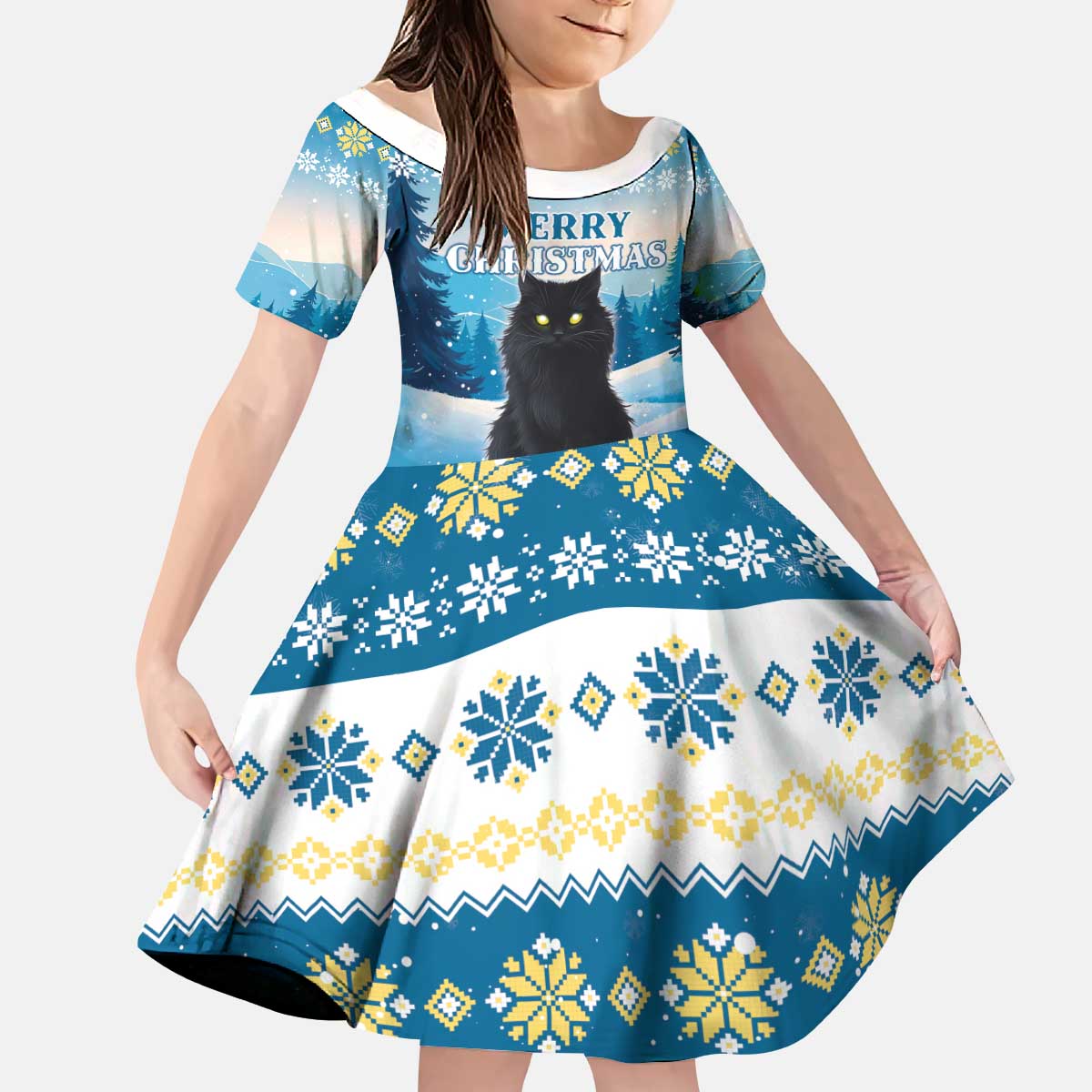 Merry Christmas Yule Cat Kid Short Sleeve Dress Icelandic Folklore Jolakotturinn LT05 - Wonder Print Shop