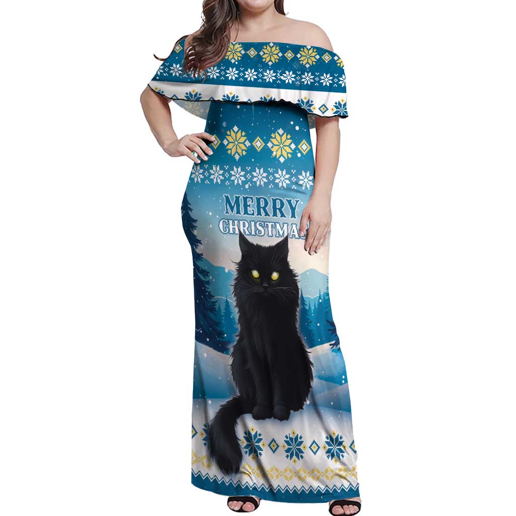 Merry Christmas Yule Cat Off Shoulder Maxi Dress Icelandic Folklore Jolakotturinn LT05 - Wonder Print Shop