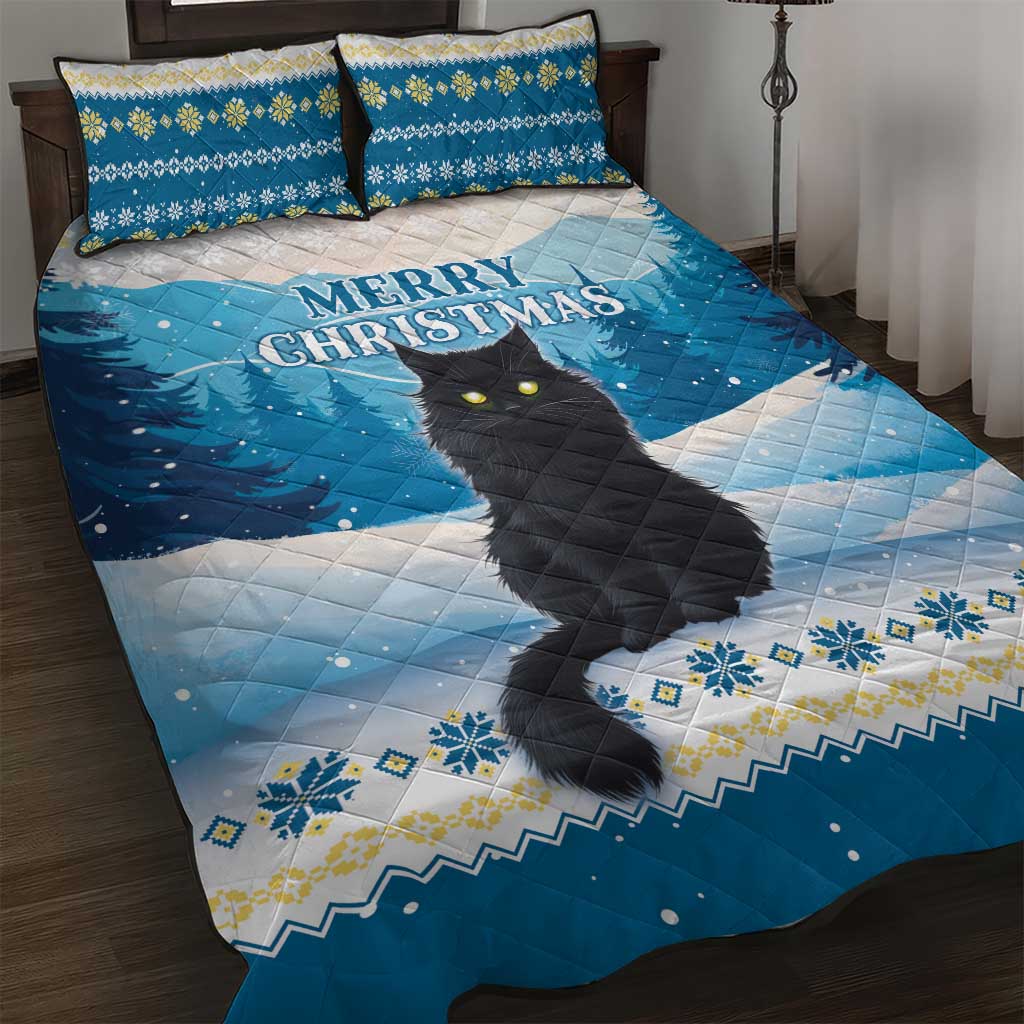 Merry Christmas Yule Cat Quilt Bed Set Icelandic Folklore Jolakotturinn