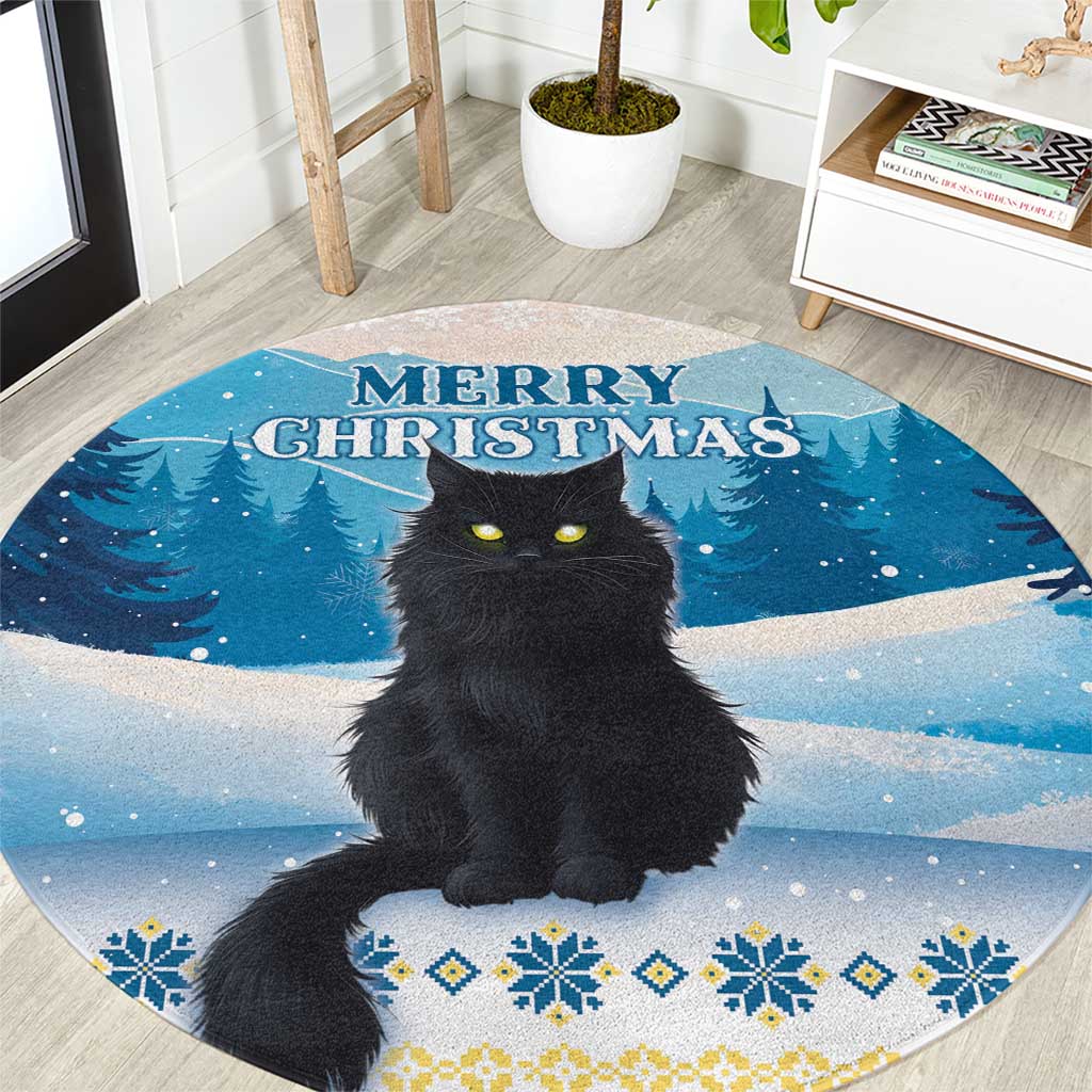 Merry Christmas Yule Cat Round Carpet Icelandic Folklore Jolakotturinn