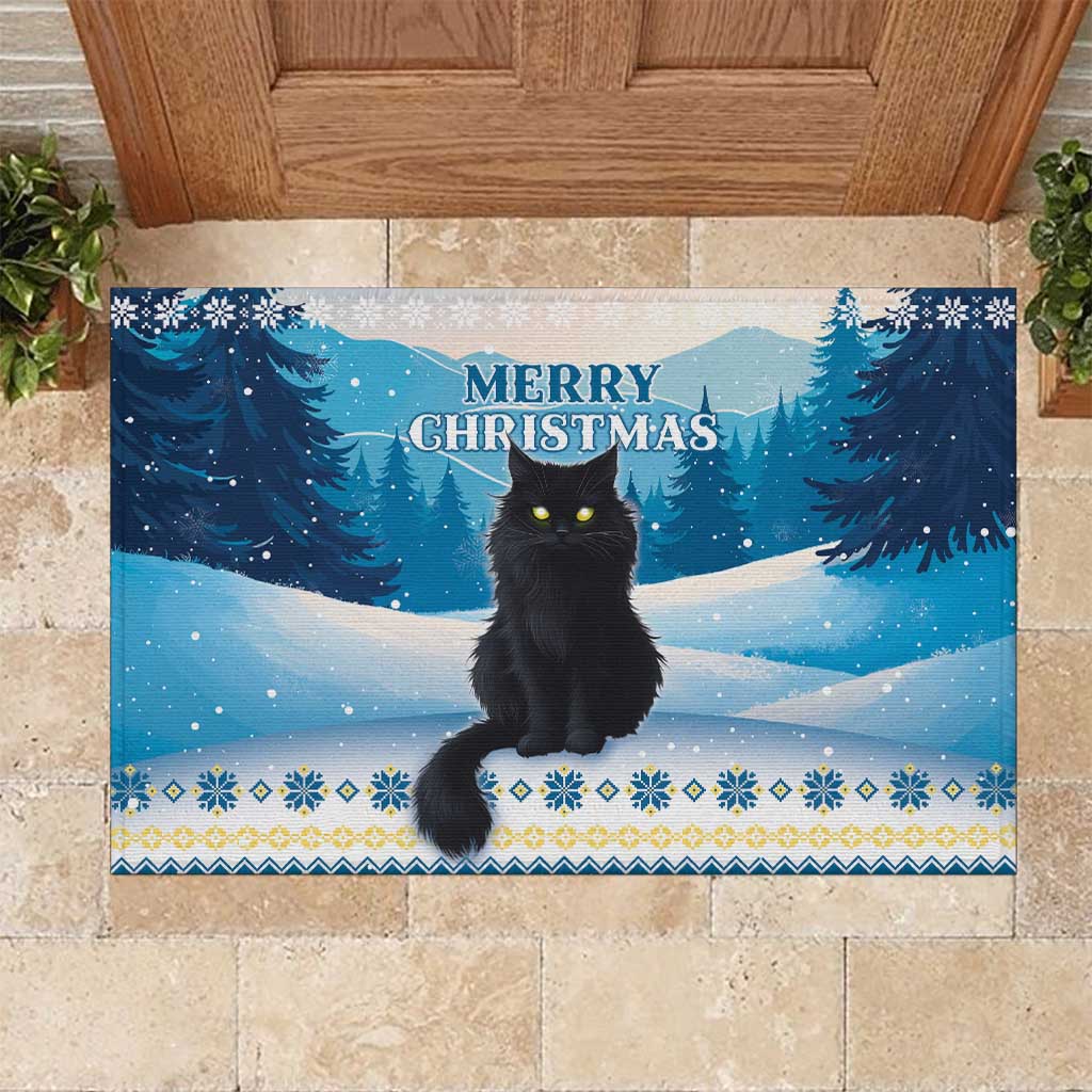 Merry Christmas Yule Cat Rubber Doormat Icelandic Folklore Jolakotturinn