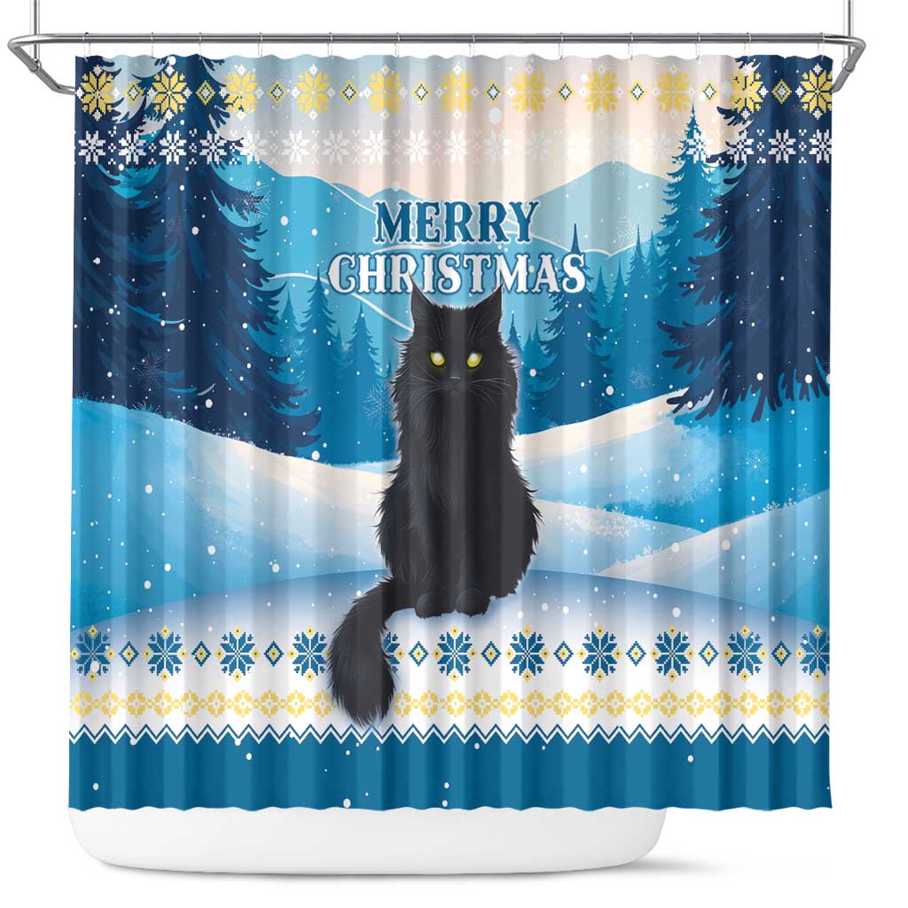 Merry Christmas Yule Cat Shower Curtain Icelandic Folklore Jolakotturinn