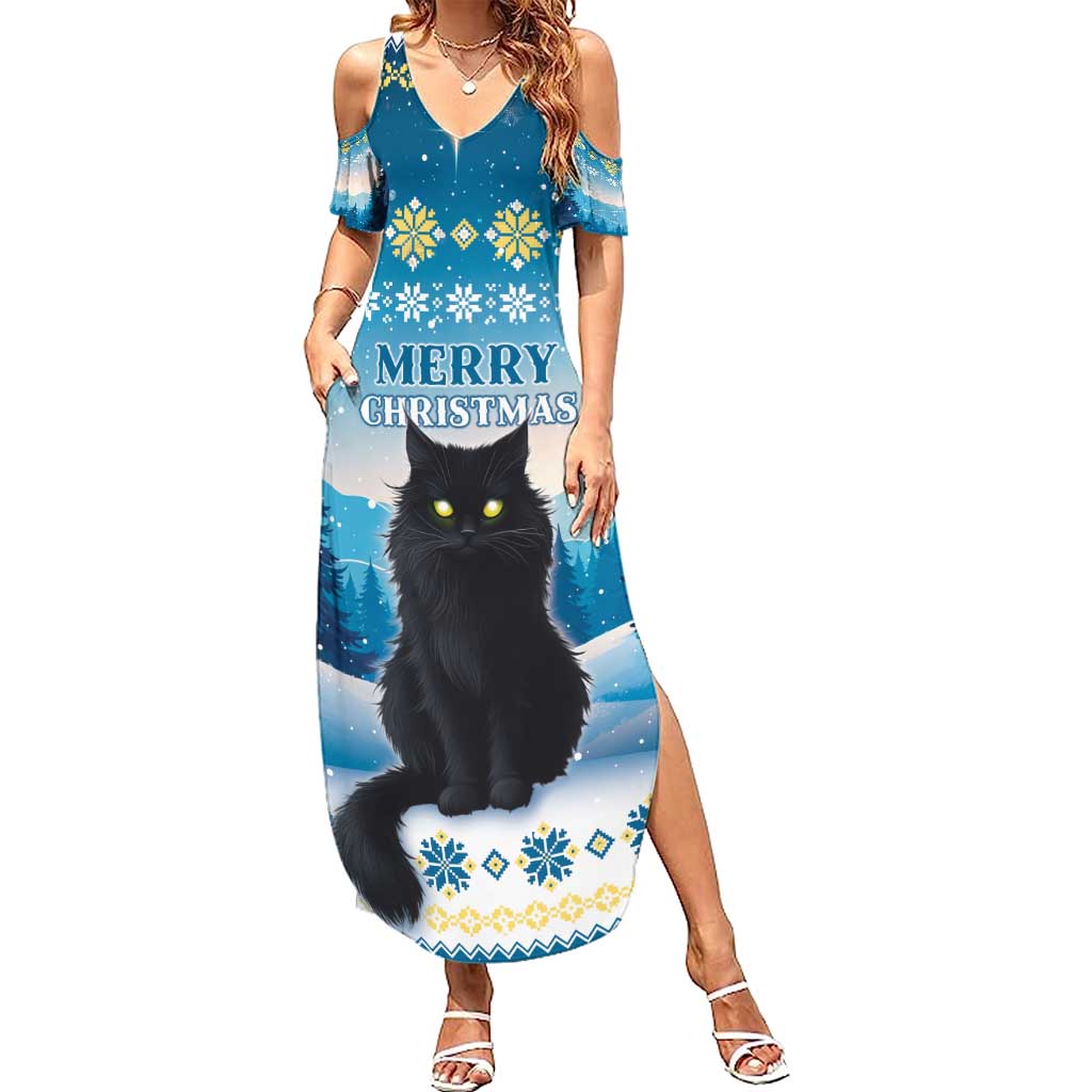 Merry Christmas Yule Cat Summer Maxi Dress Icelandic Folklore Jolakotturinn