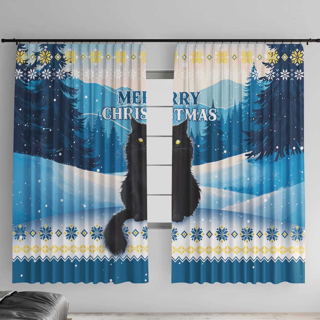 Merry Christmas Yule Cat Window Curtain Icelandic Folklore Jolakotturinn