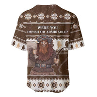 Brown Christmas baseball jersey with Belsnickel holding mug and Were you impish text
