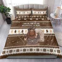 Brown Christmas bedding set with two pillow shams and Belsnickel graphic center panel