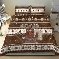 Brown Christmas bedding set with two pillow shams and festive snowflake border pattern