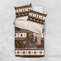 Brown holiday bedding set with matching duvet cover and two pillow shams, Belsnickel motif