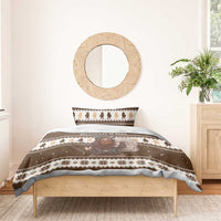 Brown Christmas duvet and pillow shams with Belsnickel illustration and folk border pattern