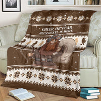 Brown Christmas Belsnickel blanket with snowflake stripes and 'BELSNICKEL IS HERE' center