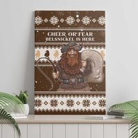 Brown canvas wall art featuring a Belsnickel character with “Cheer or Fear” wording.