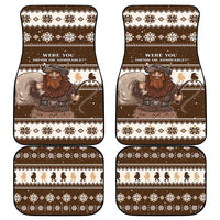 Set of 4 brown Christmas Belsnickel car mats with festive border and "Were you impish or admirable?"