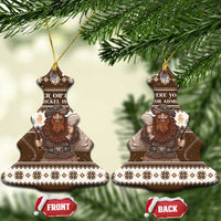 Brown ceramic bell ornaments hanging, “Cheer or Fear” and “Were you impish or admirable?”