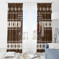Brown Christmas curtain pair with Belsnickel character print and snowflake frame border