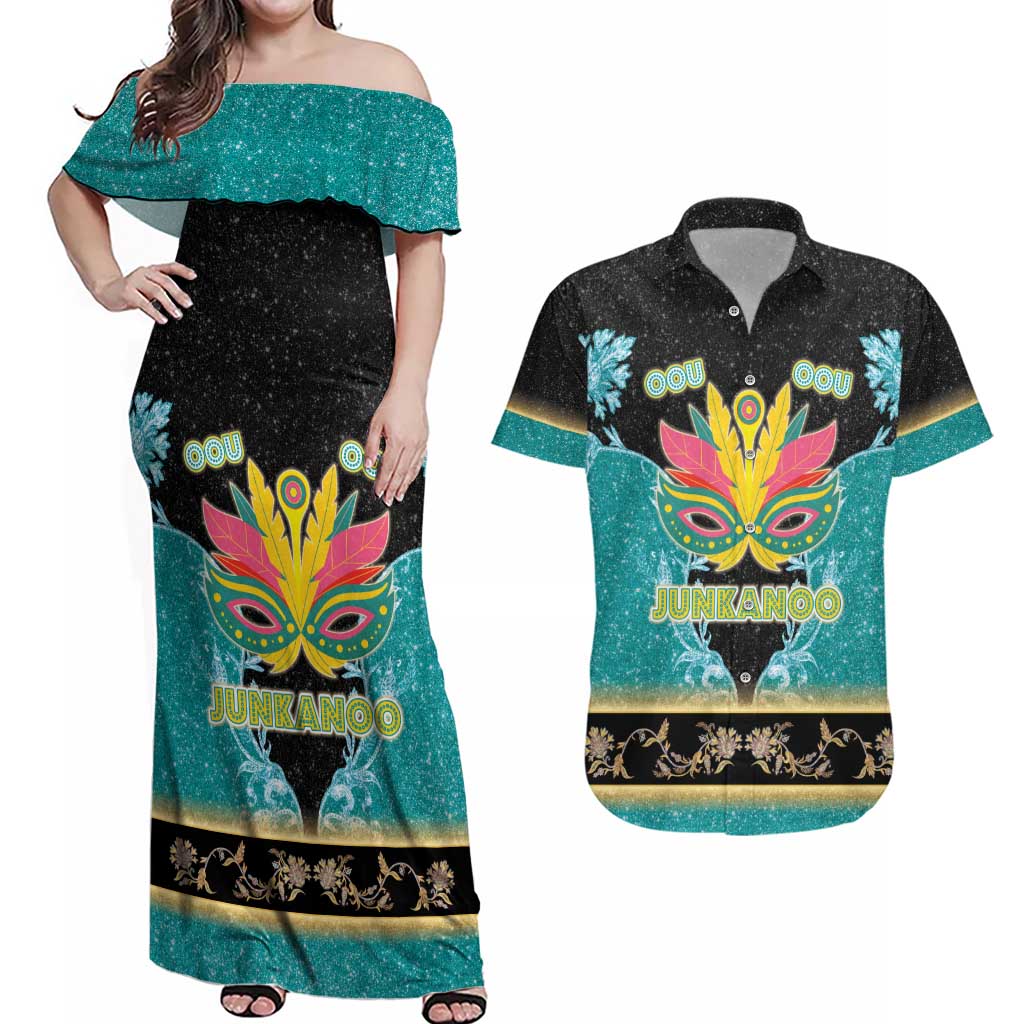 Bahamas Junkanoo Couples Matching Off Shoulder Maxi Dress and Hawaiian Shirt Junkanoo Is Life LT05 - Wonder Print Shop