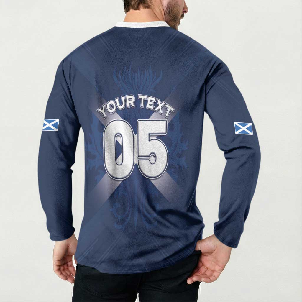 Custom Scotland Rugby 2026 Button Sweatshirt Scottish Thistle Flag Style