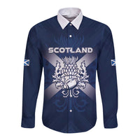 Custom Scotland Rugby 2026 Long Sleeve Button Shirt Scottish Thistle Flag Style