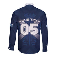 Custom Scotland Rugby 2026 Long Sleeve Button Shirt Scottish Thistle Flag Style
