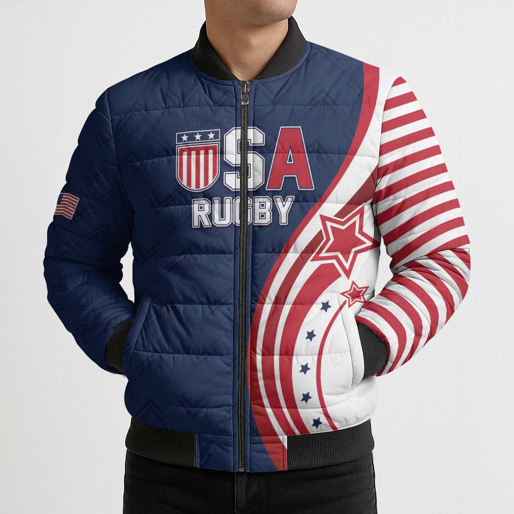 Custom USA Rugby 2026 Bomber Puffer Jacket Sporty Style