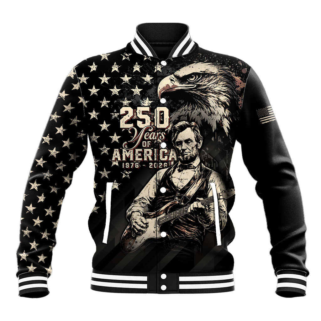 Personalized America 250th Anniversary Baseball Jacket Abraham Lincoln Playing Guitar 4th July