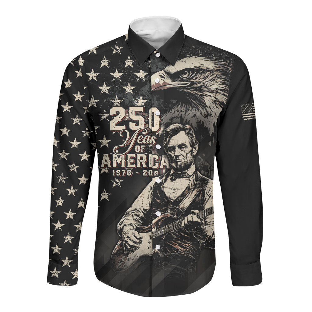 Personalized America 250th Anniversary Long Sleeve Button Shirt Abraham Lincoln Playing Guitar 4th July