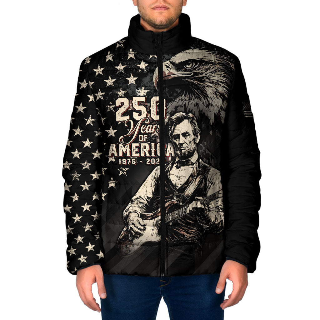 Personalized America 250th Anniversary Padded Jacket Abraham Lincoln Playing Guitar 4th July