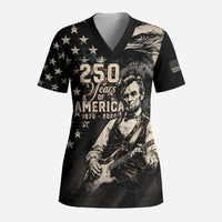 Personalized America 250th Anniversary Scrub Top Abraham Lincoln Playing Guitar 4th July
