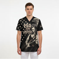 Personalized America 250th Anniversary Scrub Top Abraham Lincoln Playing Guitar 4th July