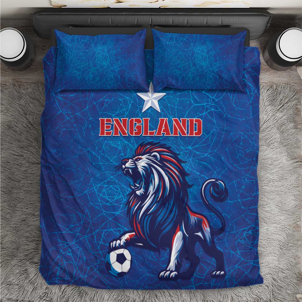 Blue England football bedding set with lion and ball graphic, two matching pillowcases