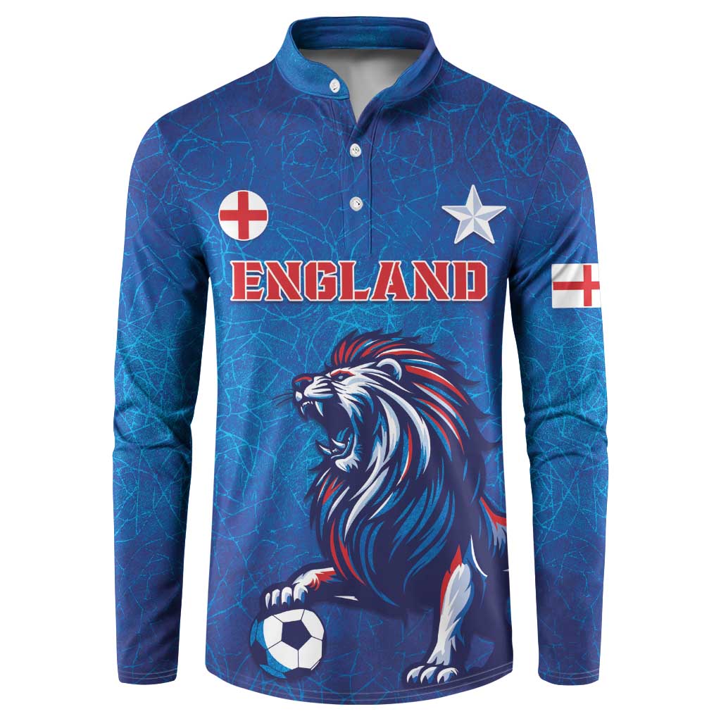 Blue England Lion graphic button-front football sweatshirt with long sleeves