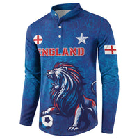 Blue England Lion button-front football sweatshirt, long sleeves, side England flag patch