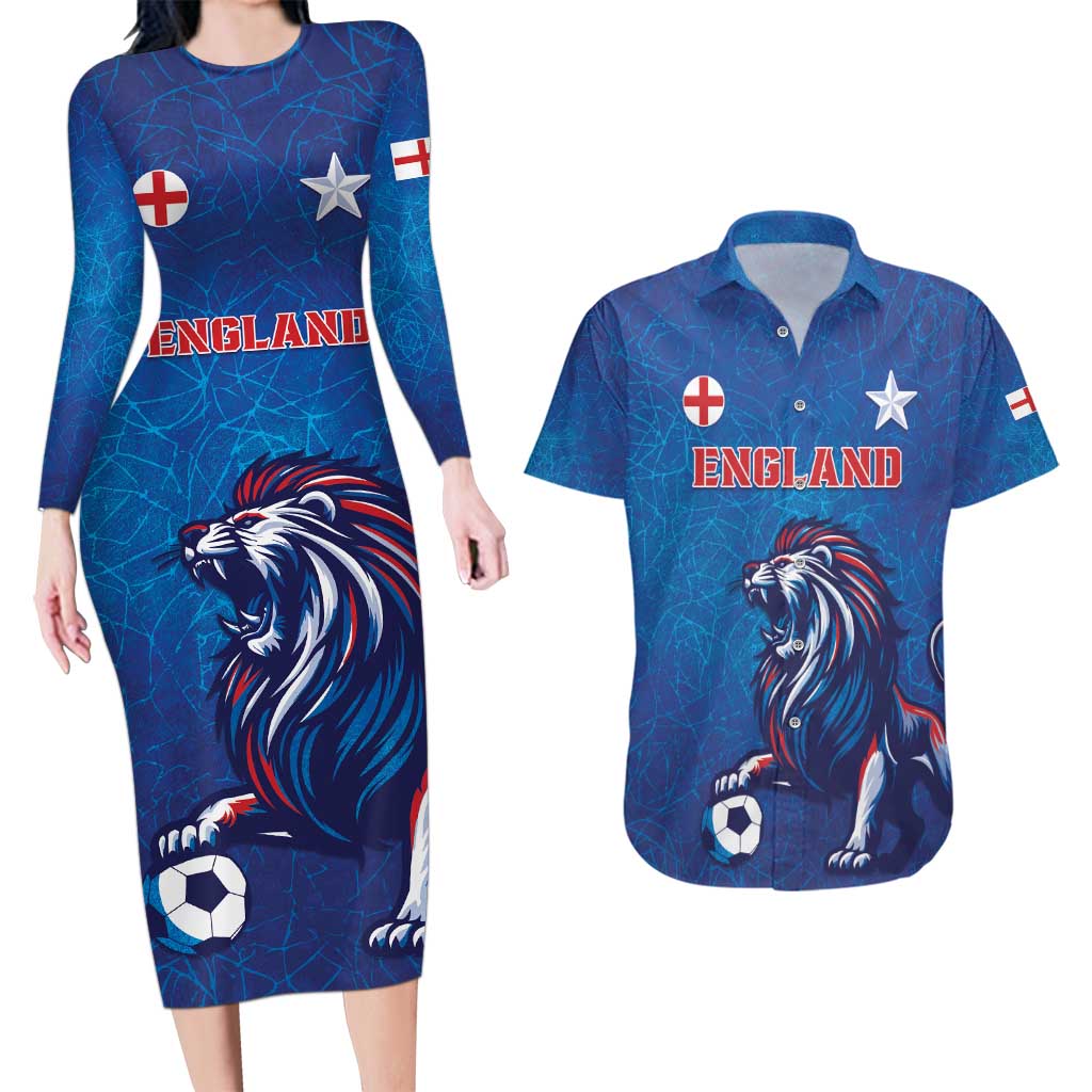 Custom England 2024 Football Couples Matching Long Sleeve Bodycon Dress and Hawaiian Shirt Go Champions Lionesses LT05 - Wonder Print Shop