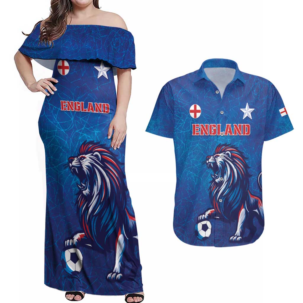 Custom England 2024 Football Couples Matching Off Shoulder Maxi Dress and Hawaiian Shirt Go Champions Lionesses LT05 - Wonder Print Shop