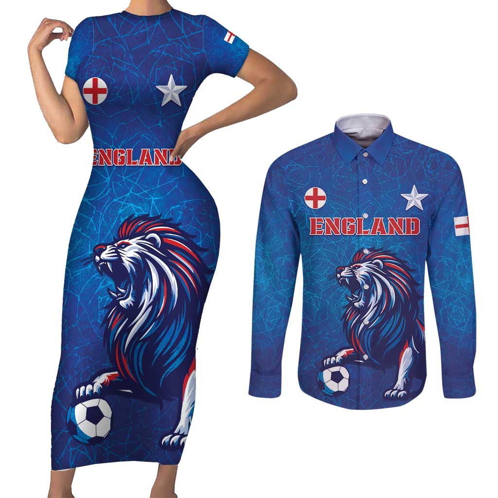 Custom England 2024 Football Couples Matching Short Sleeve Bodycon Dress and Long Sleeve Button Shirt Go Champions Lionesses LT05 - Wonder Print Shop