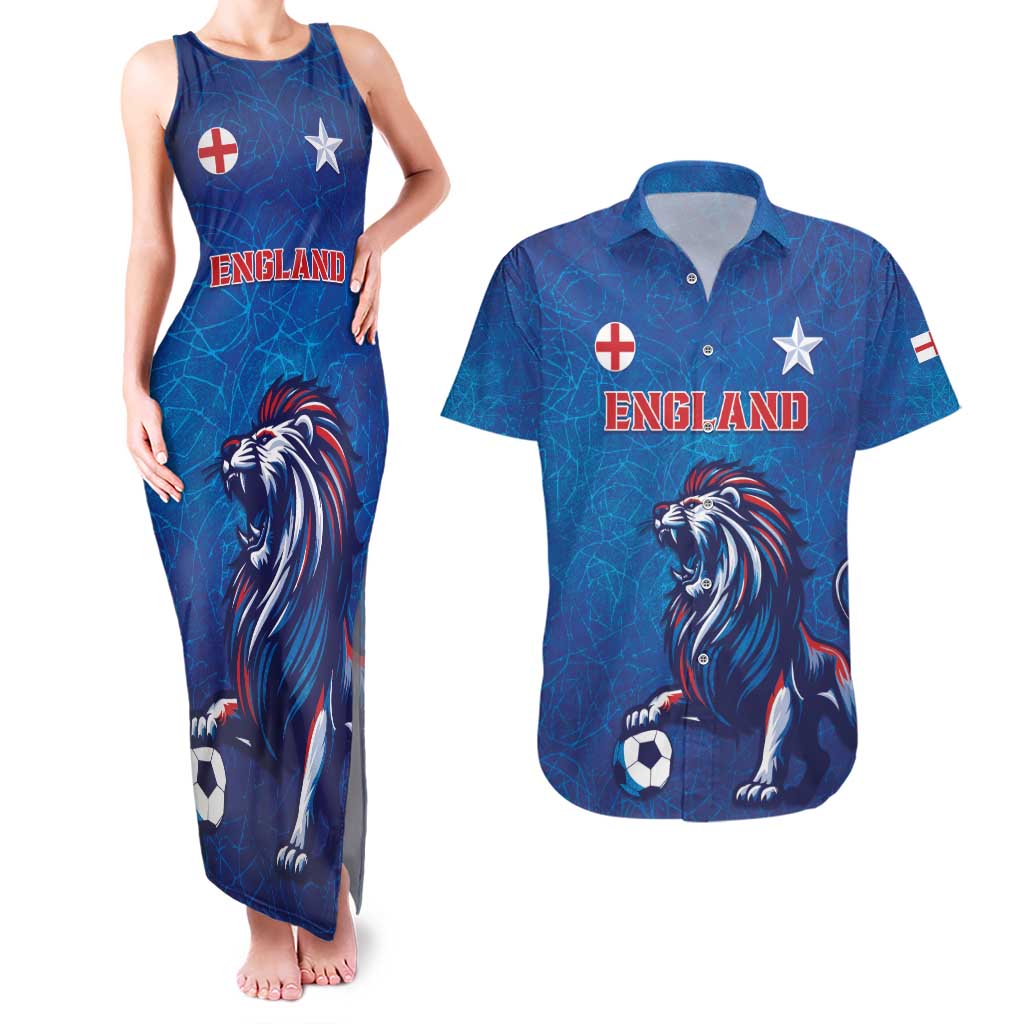 Custom England 2024 Football Couples Matching Tank Maxi Dress and Hawaiian Shirt Go Champions Lionesses LT05 - Wonder Print Shop