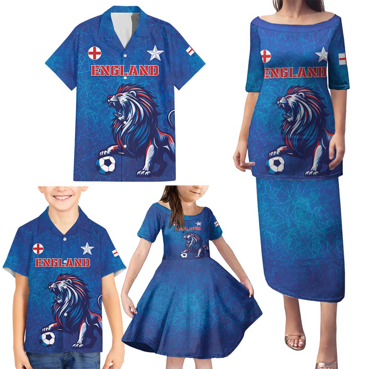 Custom England 2024 Football Family Matching Puletasi and Hawaiian Shirt Go Champions Lionesses LT05 - Wonder Print Shop