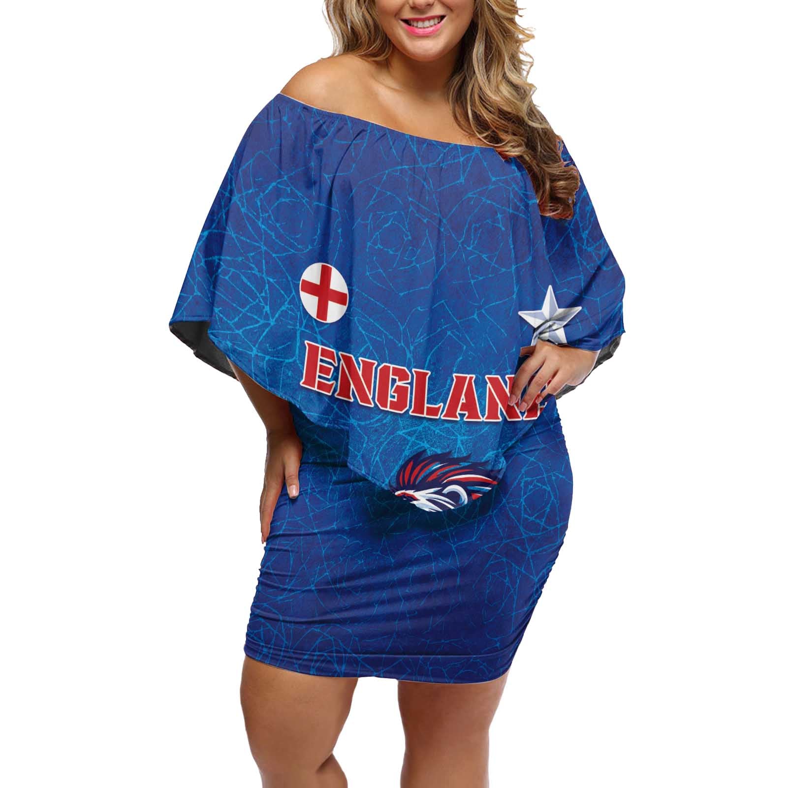 Custom England 2024 Football Off Shoulder Short Dress Go Champions Lionesses LT05 - Wonder Print Shop