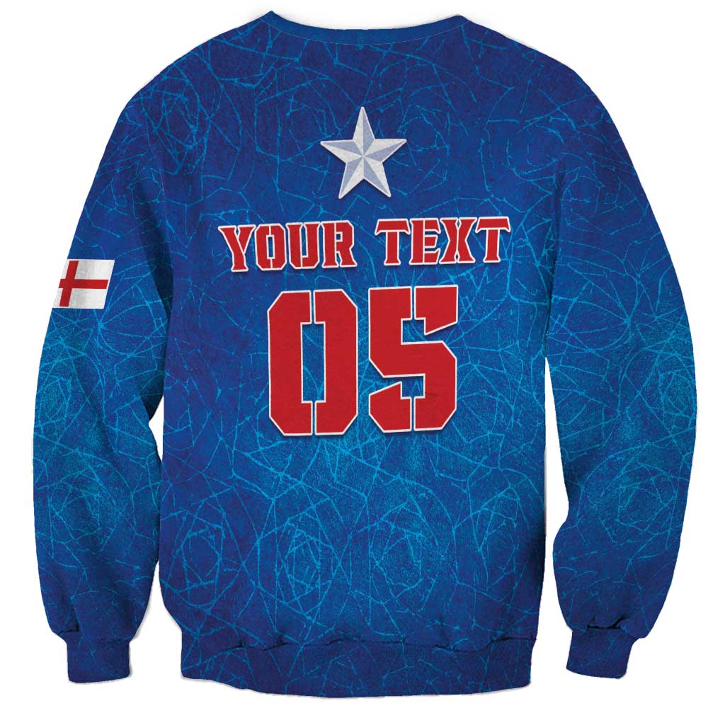 Blue football sweatshirt back with star, your text, 05 and England flag patch