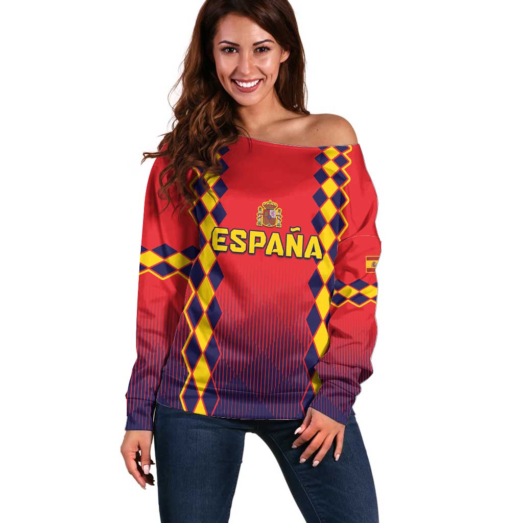 Custom Spain 2024 Football Off Shoulder Sweater Go Champions La Roja Simple Style LT05 - Wonder Print Shop