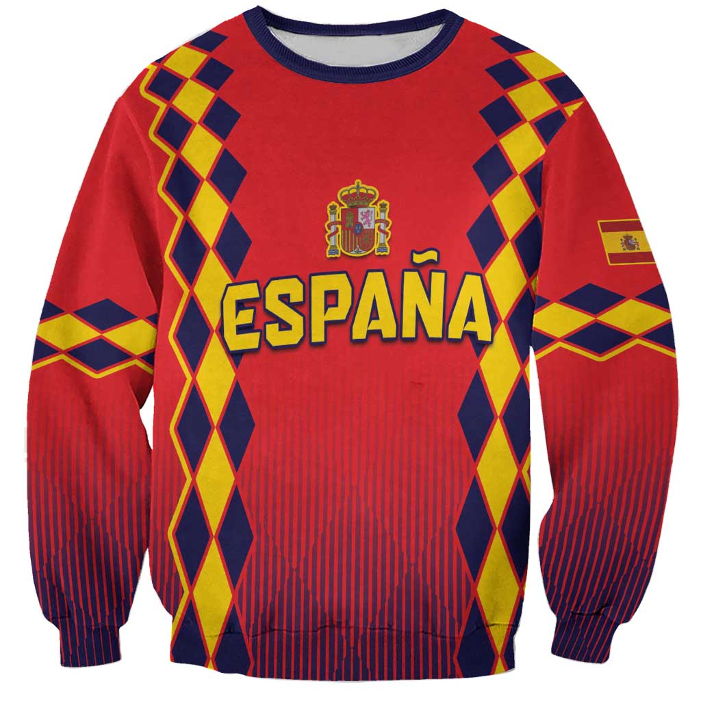 Red football sweatshirt with Spain crest and diamond trim sleeves