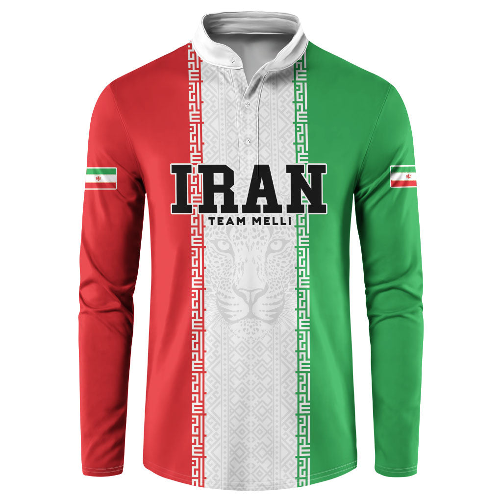 Custom Iran Football 2026 Button Sweatshirt Go Team Melli Flag Style